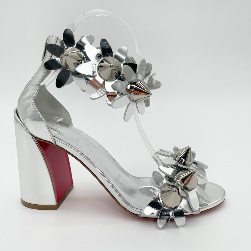 Christian Louboutin Daisy Spike Metallic Silver Ankle Cuff Sandals EU 37.5 - Picture 3 of 15